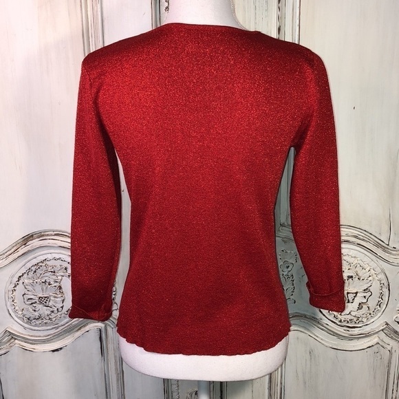 CLIO VINTAGE Silk Metallic Long Sleeve V Neck Lightweight Sweater Size Medium - Picture 4 of 6